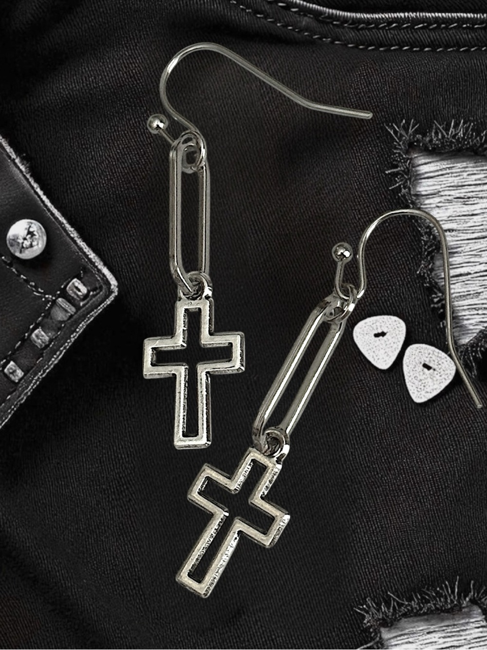 5 For $25💫Silver Paper Clip Cross Drop Earrings